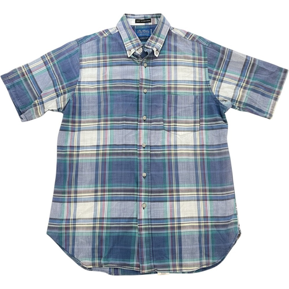 VTG Pen West Pendleton Mens Plaid Short Sleeve Button Down Shirt Blue Green M